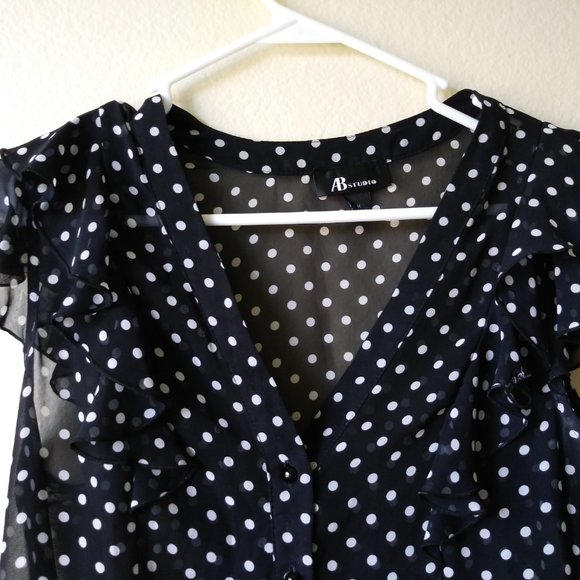 Women's Blouse, ABstudio, Medium, Black/White polka dots. - Picture 2 of 4